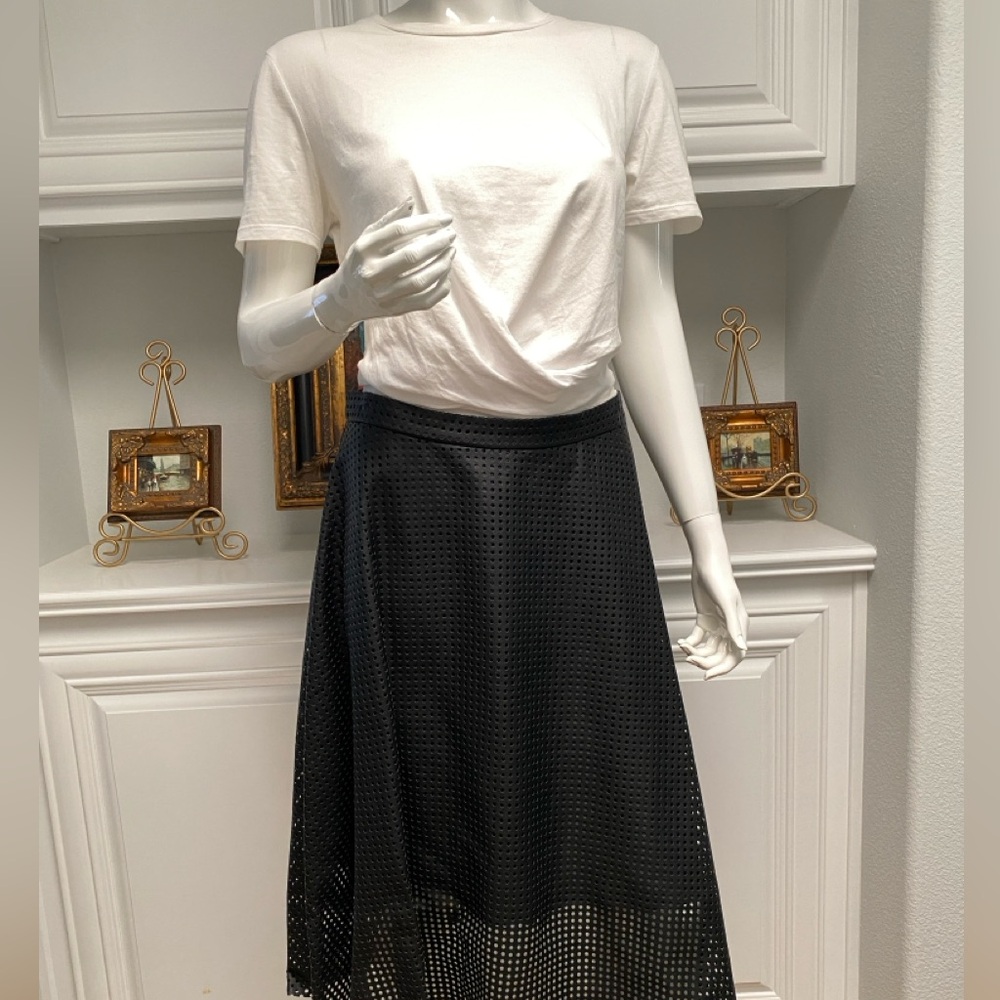 Catherine by Catherine Malandrino Black Faux Leather A-Line Midi Skirt